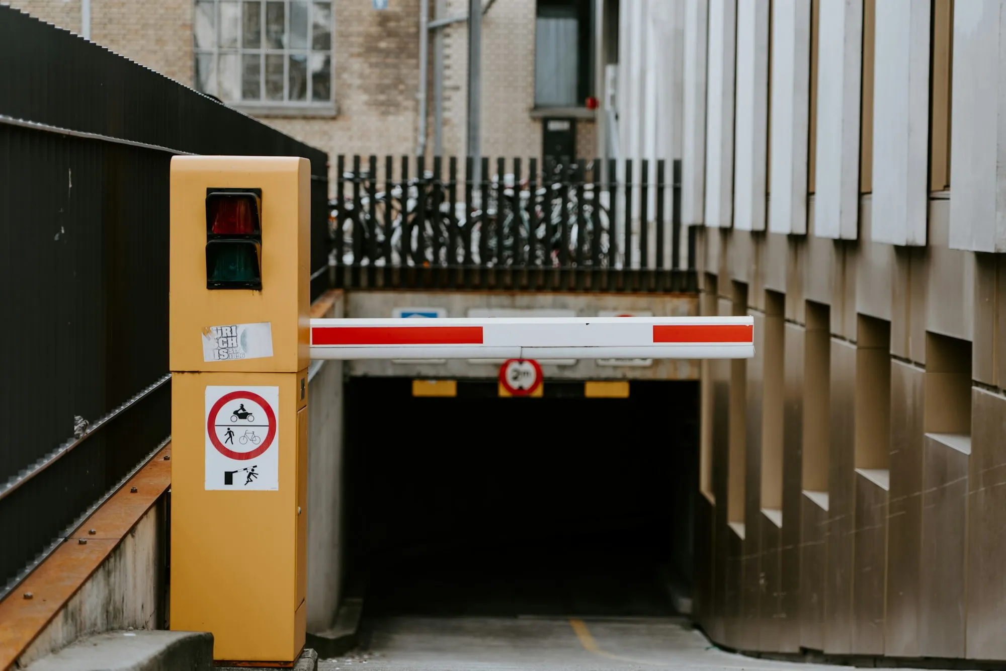 Automatic boom barrier at a car park entrance