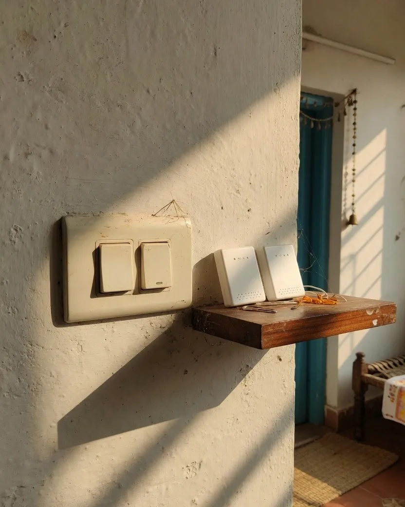 Double wall switch and a row of small smart-home modules
