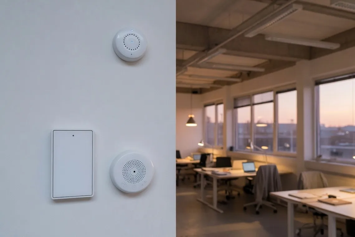 Smart switch and sensors on an office wall