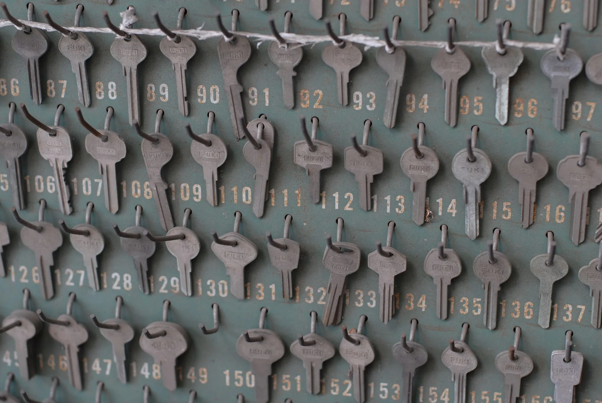 Keys hanging on a numbered key board