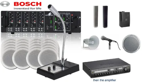 Bosch public address system with ceiling speakers and paging microphone
