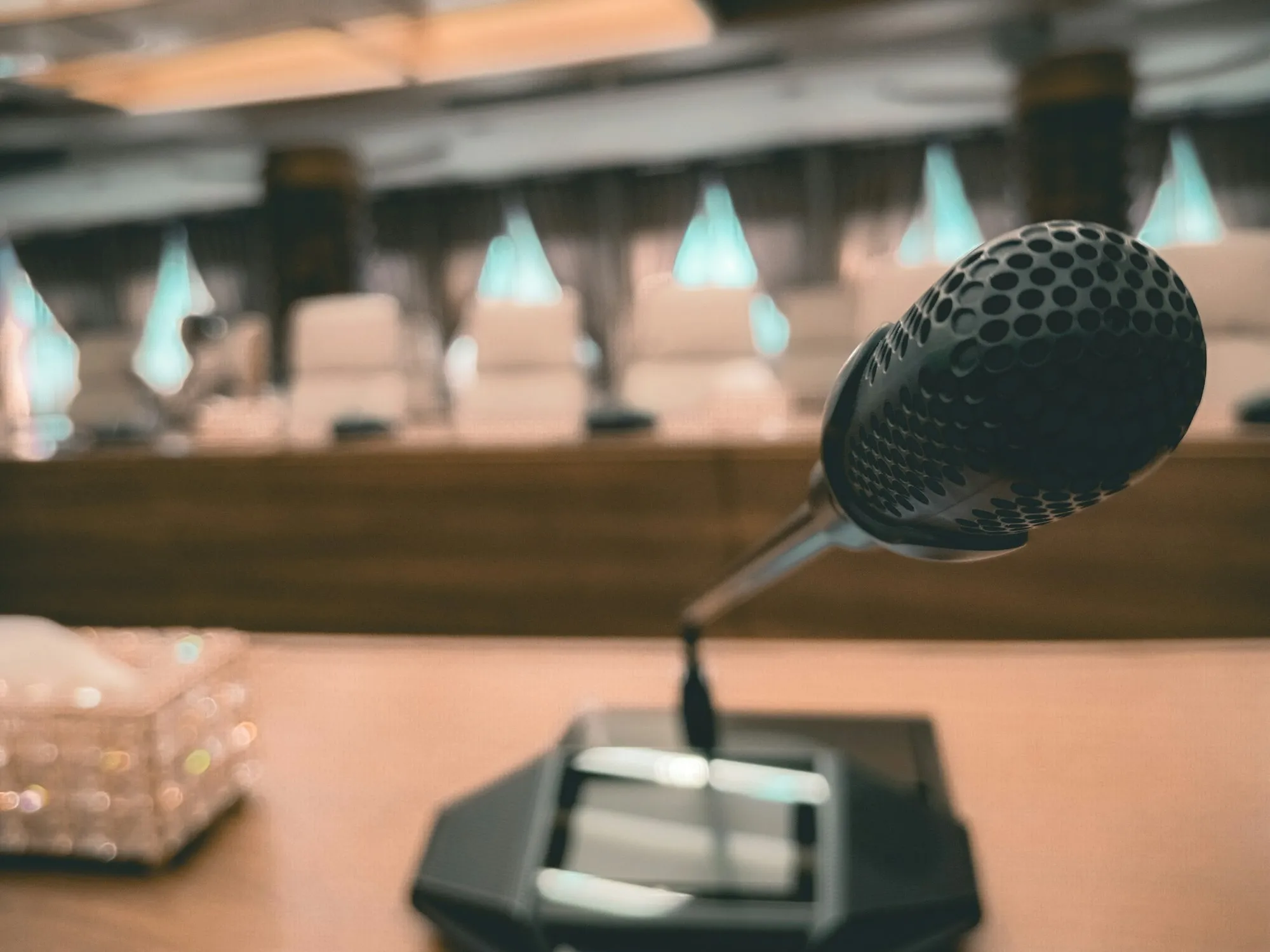 Delegate microphone on a conference table