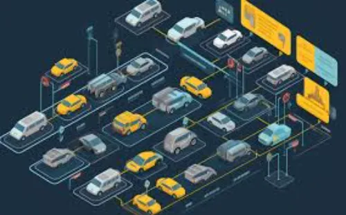 Illustrated smart city parking with guided vehicles